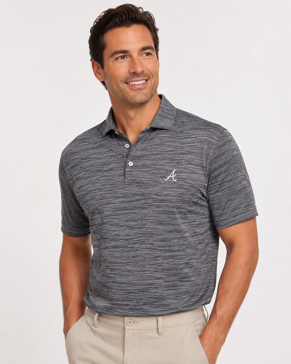 johnnie-O Atlanta Braves Heather Black Performance Polo Medium